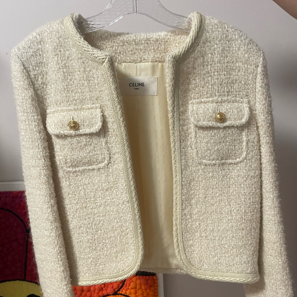 Celine Cream Textured Tweed Women's Jacket